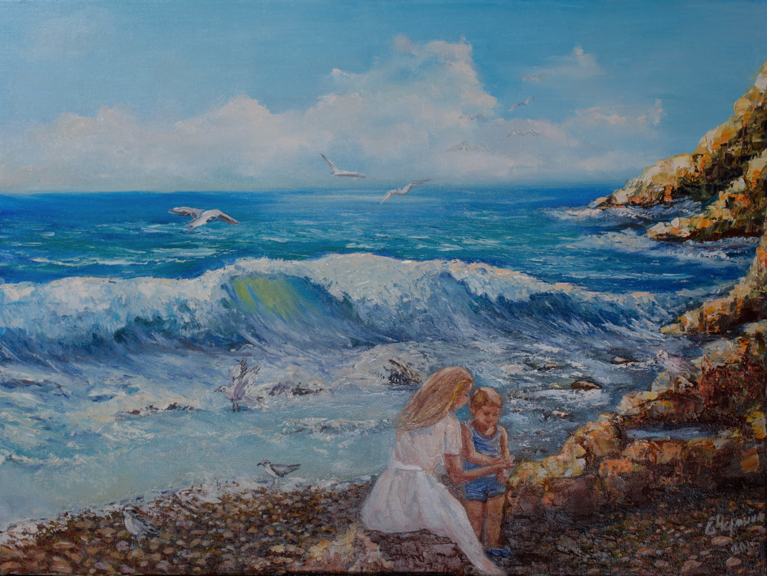 Морской пейзаж с ребенком.